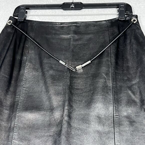 Prada Skirt Womens Size 44 Black Pencil Leather Belted Made In Italy - Picture 2 of 14